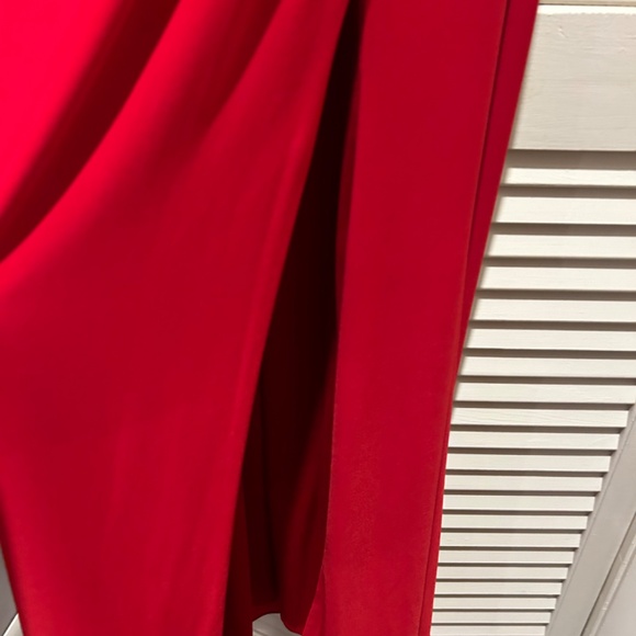 Xscape Long Over-The-Shoulder Dress With Long Slit in Red - Picture 4 of 10